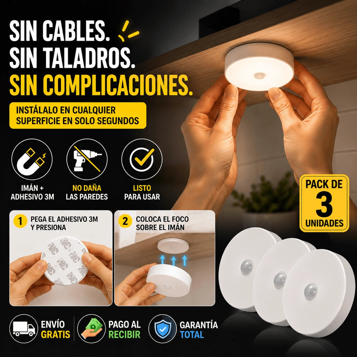 Foco Led Sensor de Movimiento - Pack 3
