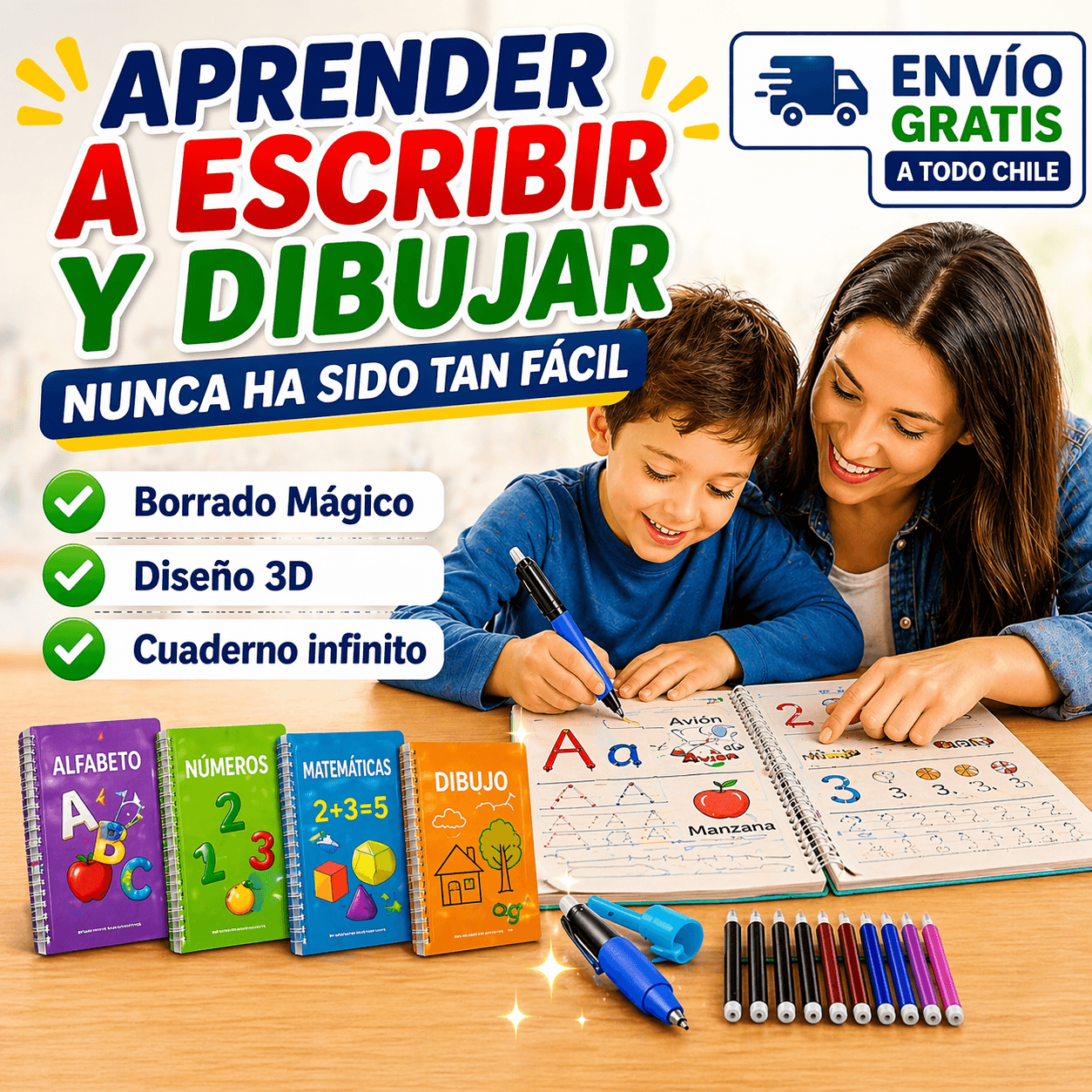 Set 4 Cuadernos Mágicos de Caligrafía