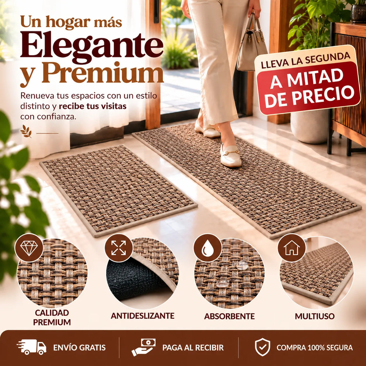 Alfombra de Lino Premium - Antideslizante y Absorbente