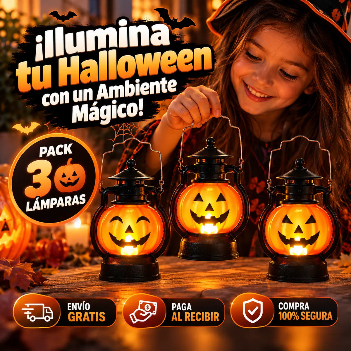 PumpkinLux® | Lámparas Calabaza Halloween Pack 3