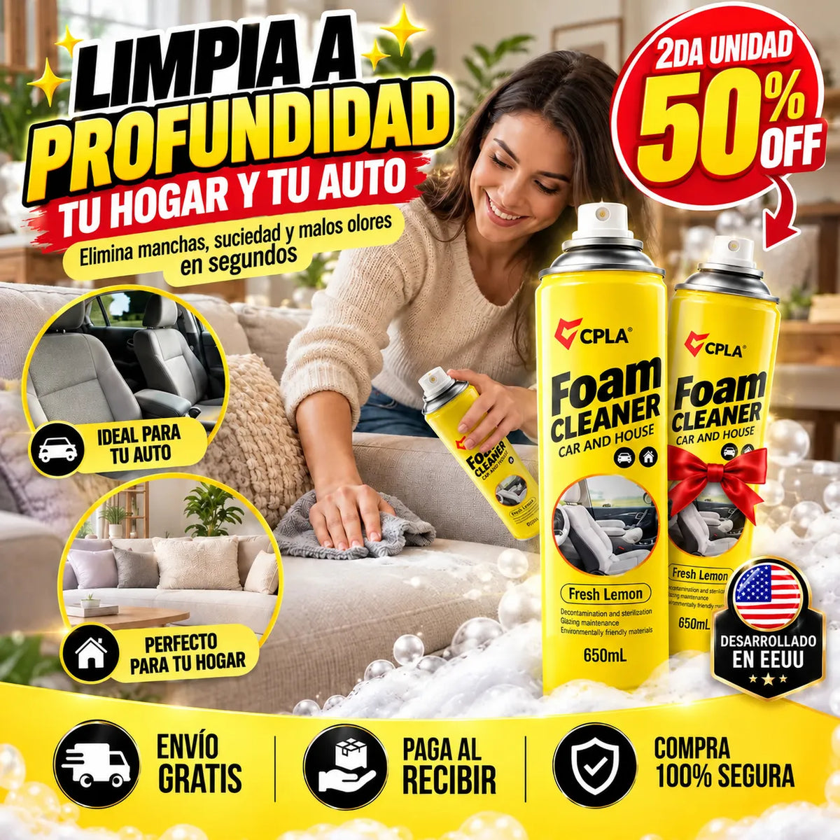 Foam Cleaner® | Espuma Multiusos para Vehiculo y Hogar