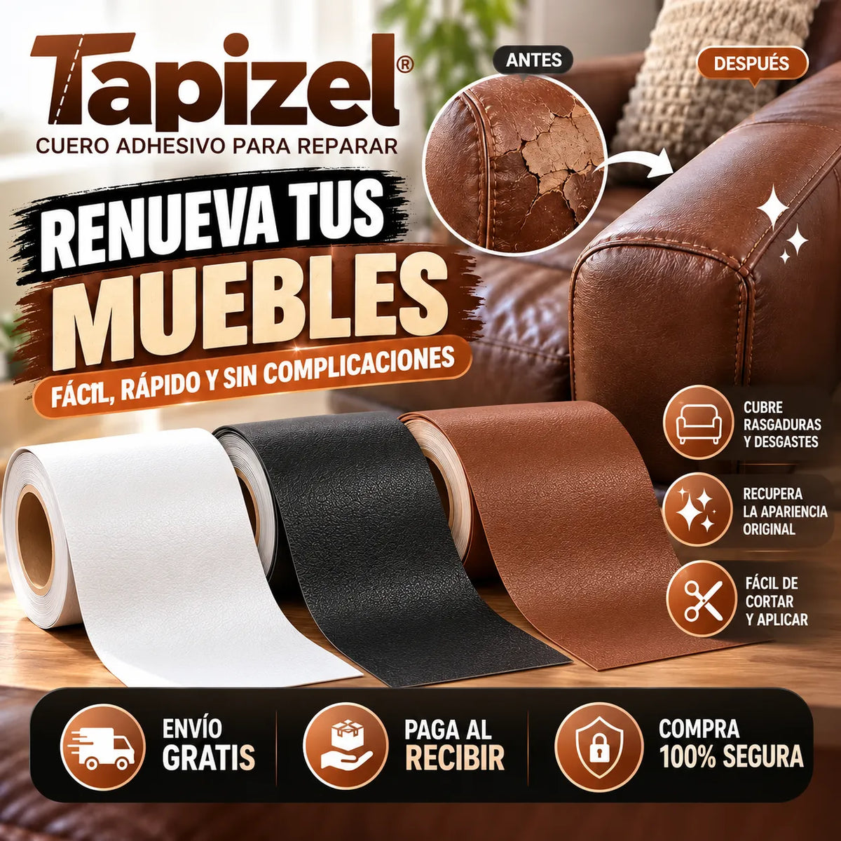 Tapizel® | Cuero Adhesivo para Reparar
