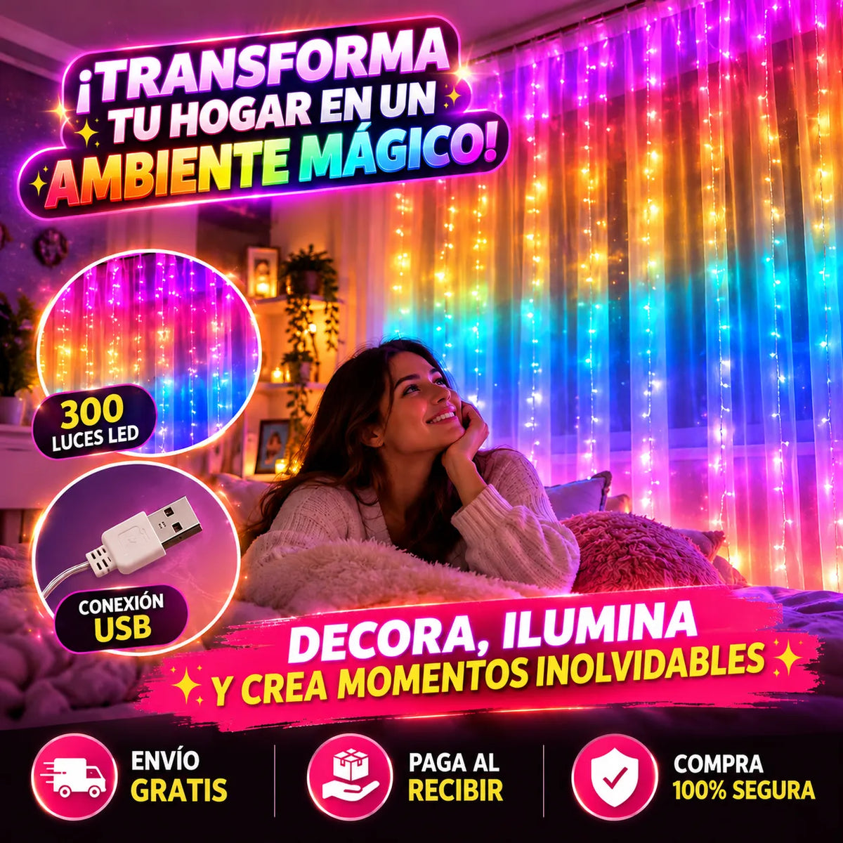 Cortina con Luces Multicolor 3x2 Metros