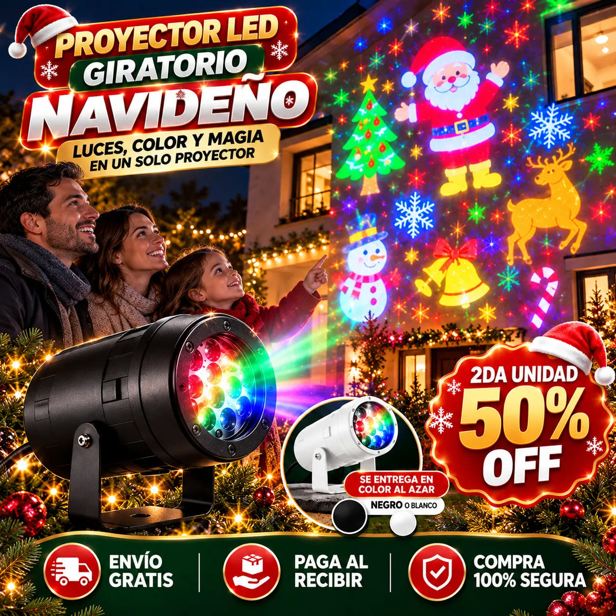 Proyector Led Giratorio Navideño