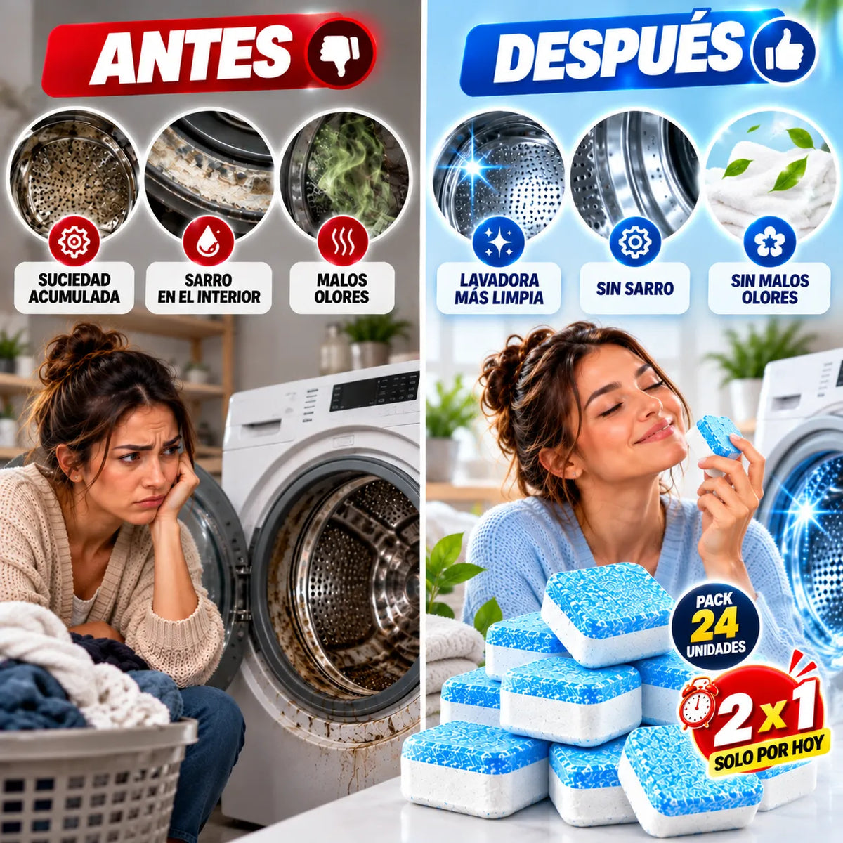 Pack 24 Pastillas Efervescentes Limpia Lavadora