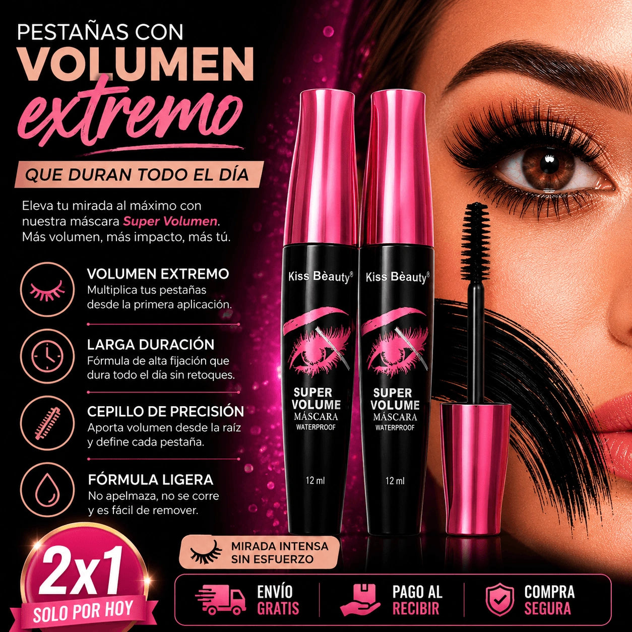 Mascara de Pestaña Kiss Beauty® | Super Volumen