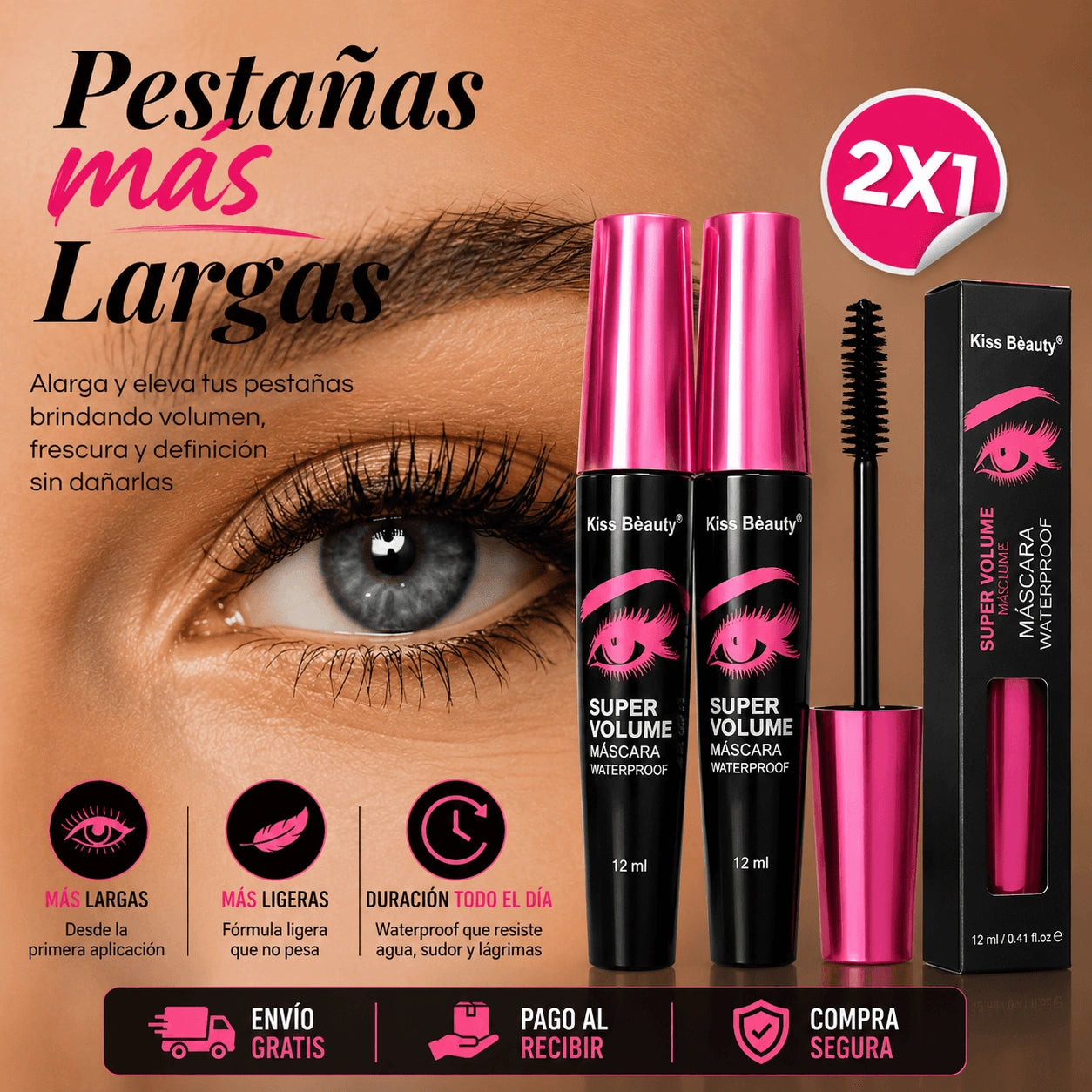 Mascara de Pestaña Kiss Beauty® | Super Volumen