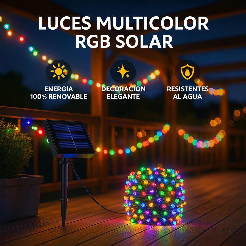 Luz Multicolor RGB Solar 100 Led
