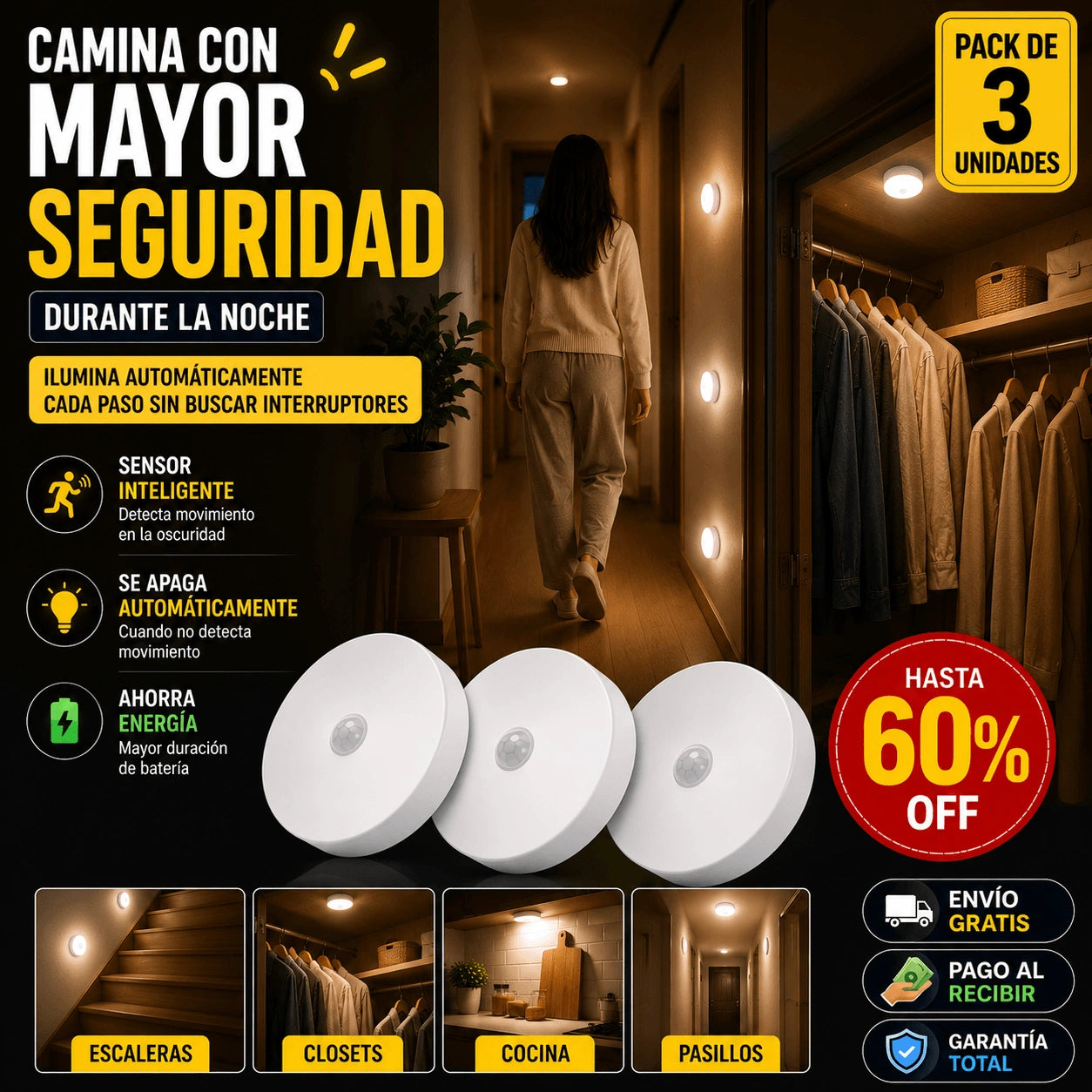 Foco Led Sensor de Movimiento - Pack 3