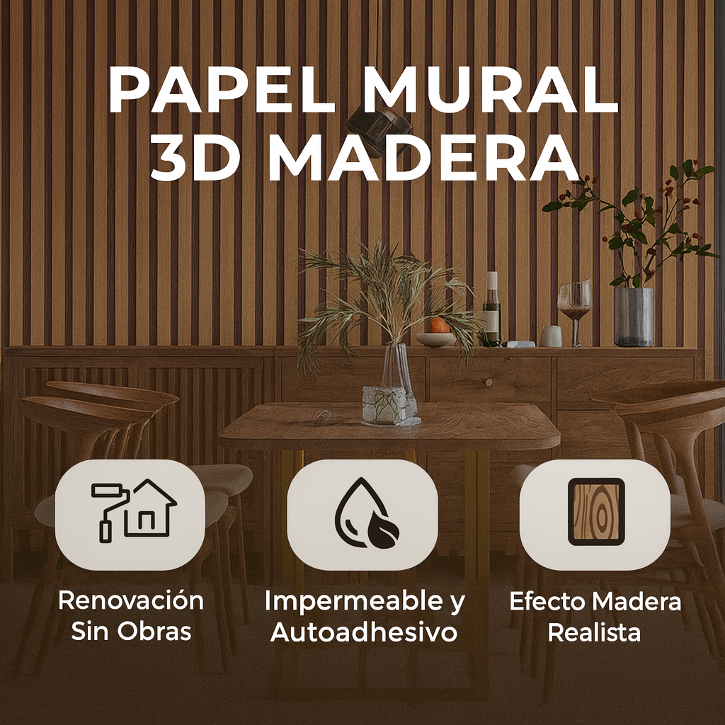 Papel Mural 3D Madera - 10 Metros