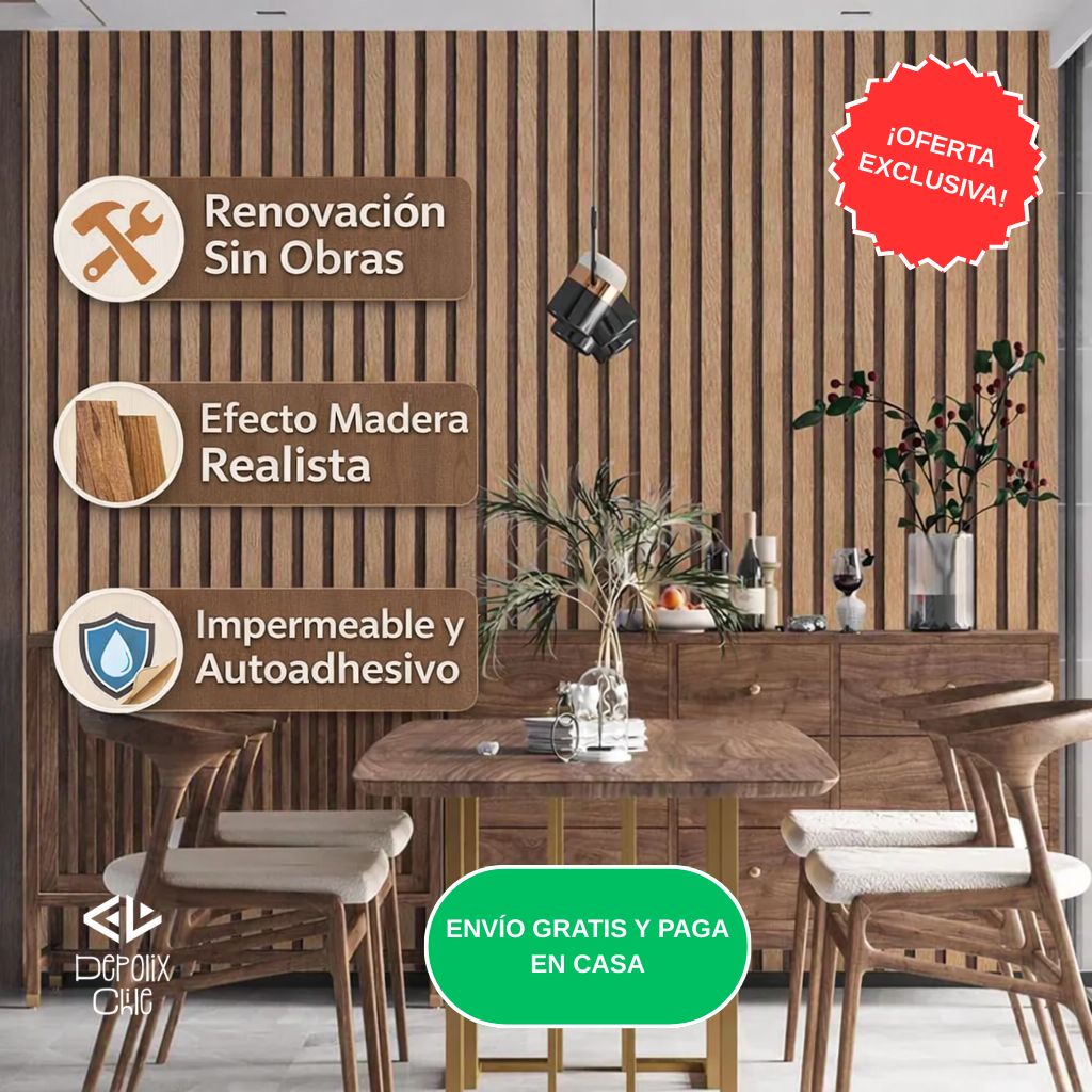 Papel Mural 3D Madera - 10 Metros