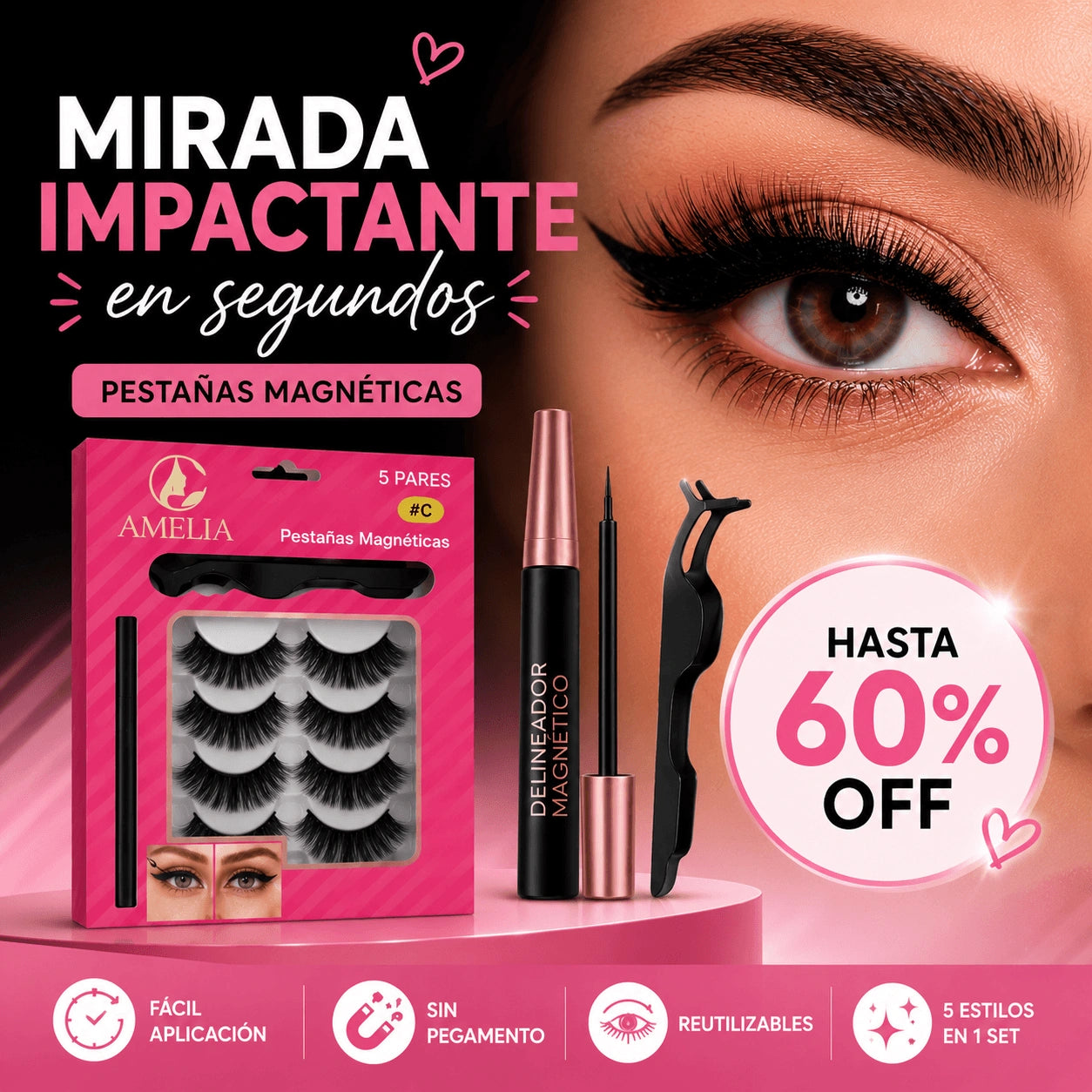 Set Pestañas Magnéticas con Delineador