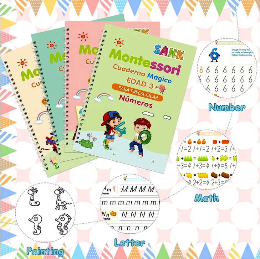 Set 4 Cuadernos Mágicos de Caligrafía