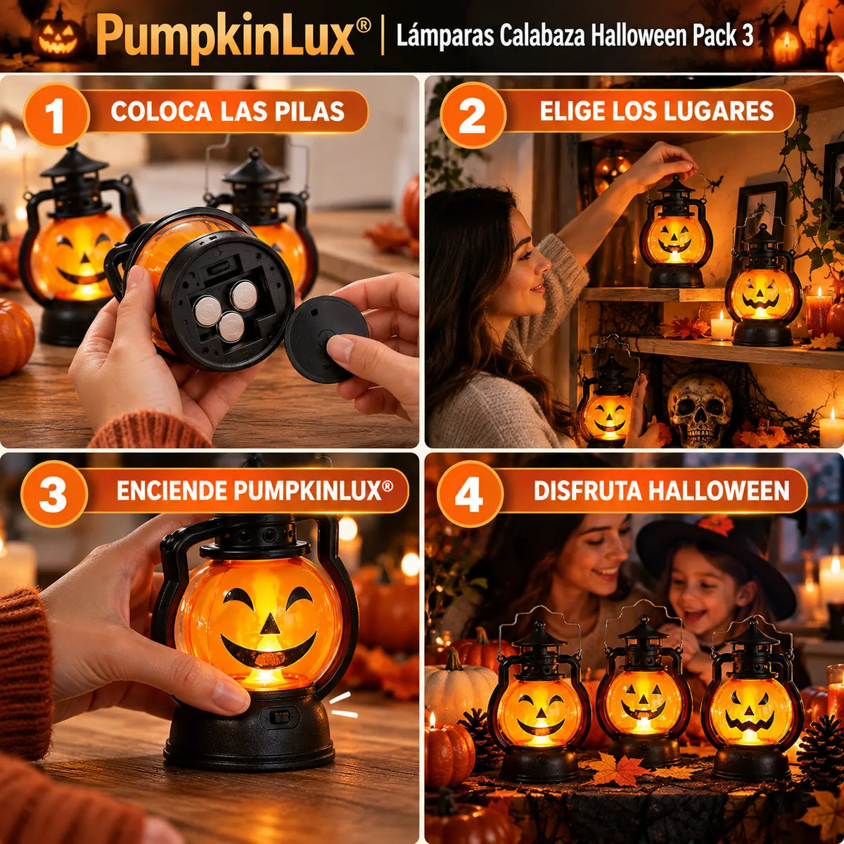 PumpkinLux® | Lámparas Calabaza Halloween Pack 3