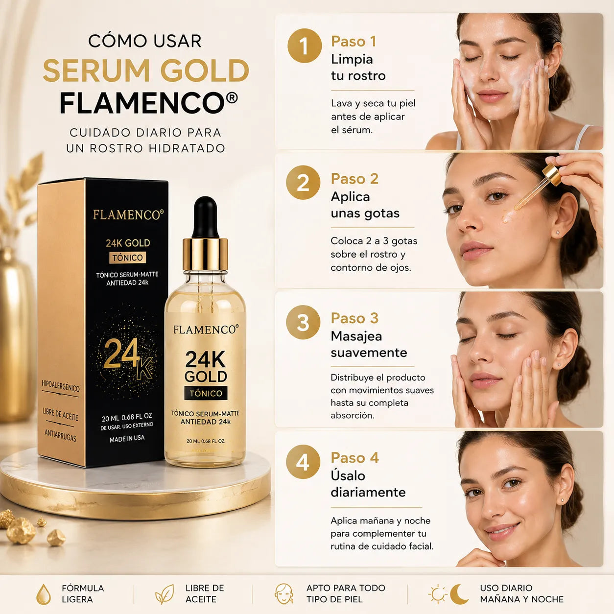 Serum Gold Flamenco® | Cuidado diario para un rostro hidratado