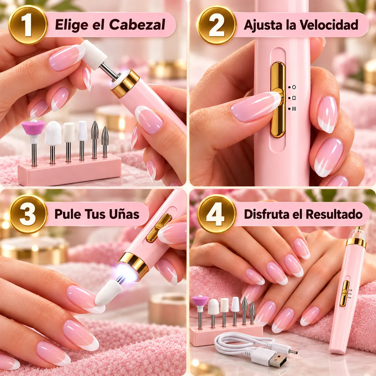 Pulidor de Uñas Recargable + 5 cabezales